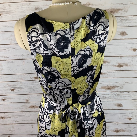DYVNA Yellow Black Chacha Ruffle Floral Silk Dress - Picture 6 of 10